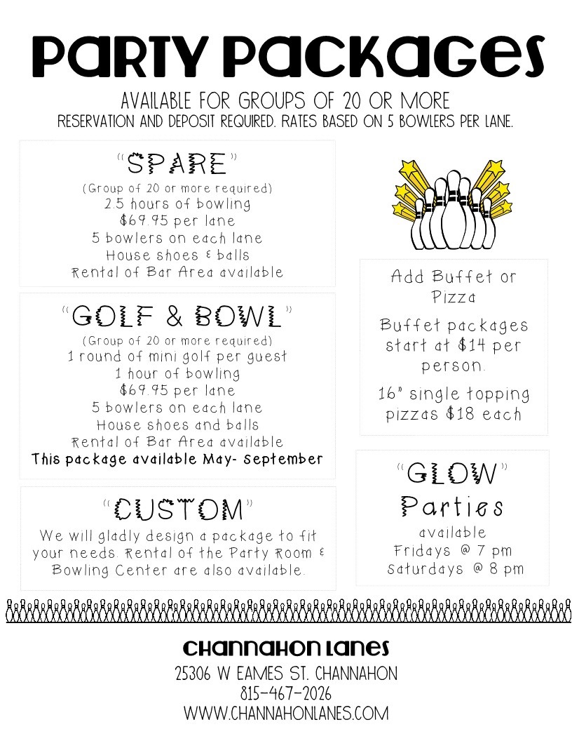 Party packages for bowling